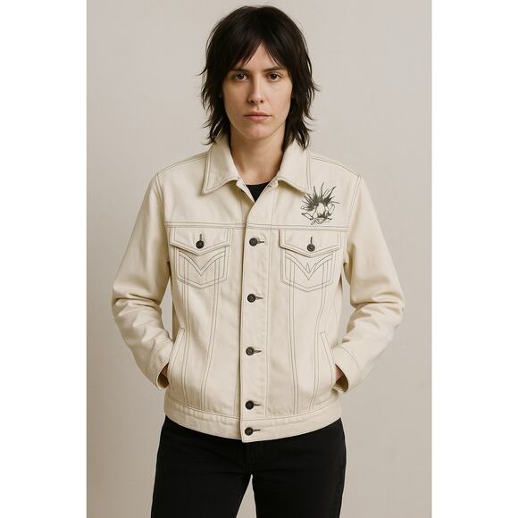 Marc Jacobs Denim Jacket Medium 2002 Archive Graphic Sketch Off White Y2K Jean - Picture 2 of 16